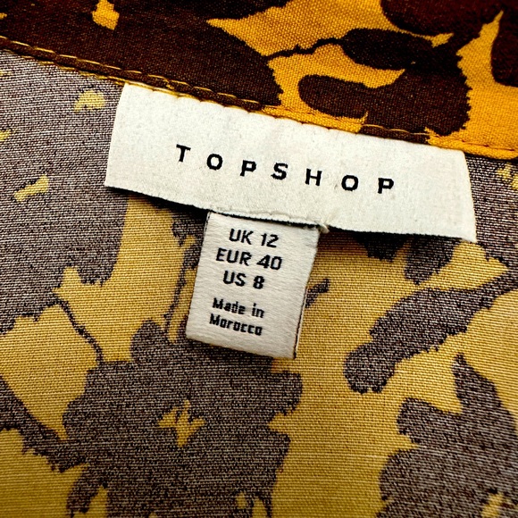 TopShop Floral Jacquard Top Yellow & Brown Blouse  - Size 8 - Picture 3 of 7